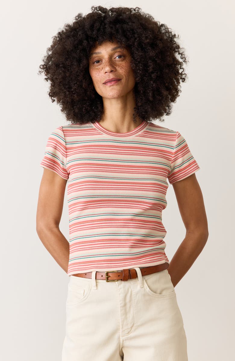 Marine Layer Lexi Sun-In Stripe Crewneck Rib T-Shirt, Alternate, color, Red Multi Stripe
