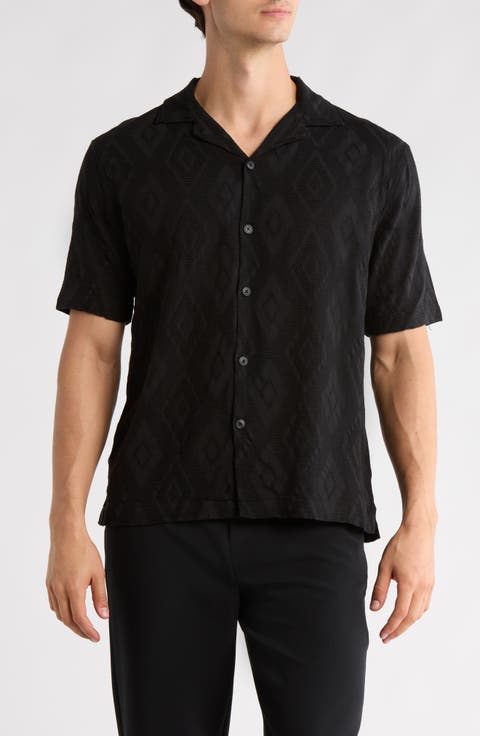 Diamond Textured Relaxed Fit Camp Shirt