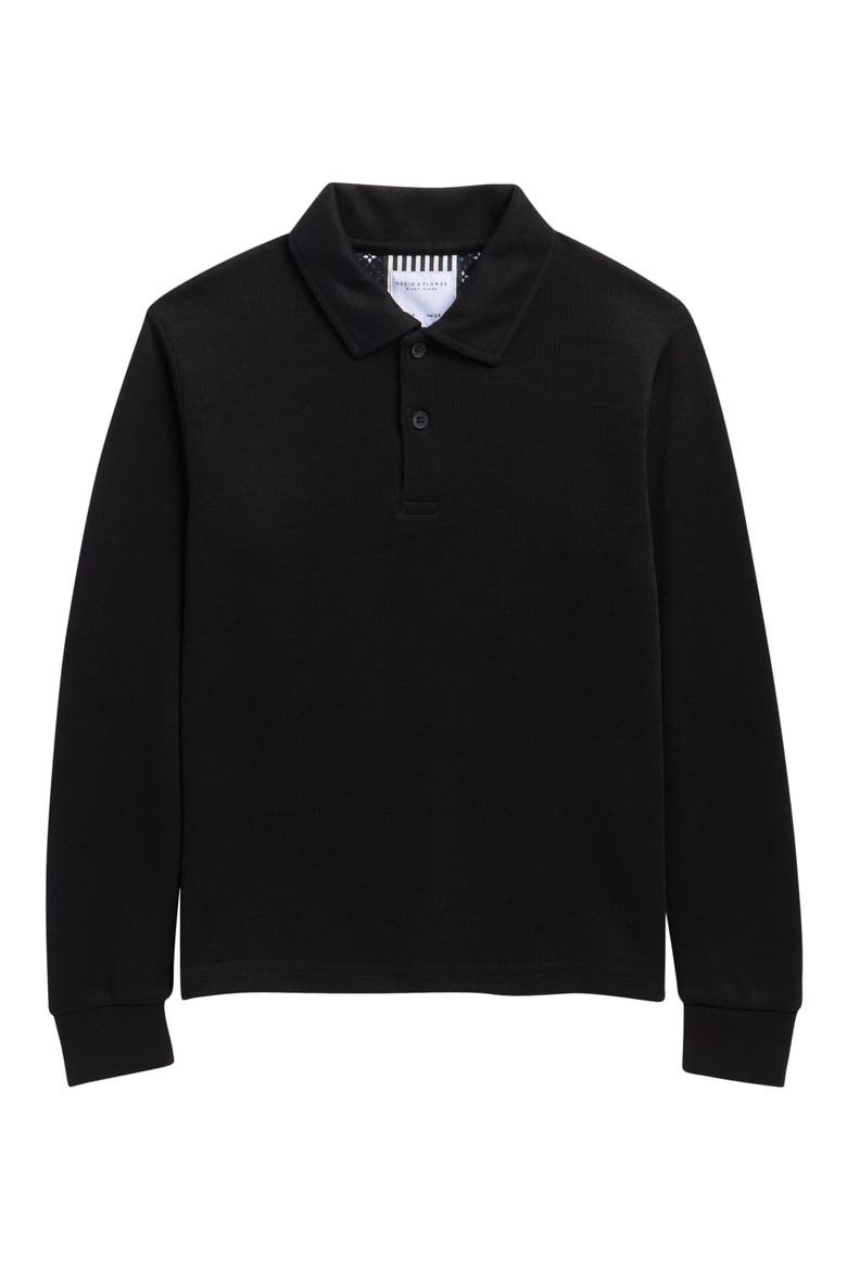 Kids' Textured Long Sleeve Polo, Main, color, BLACK