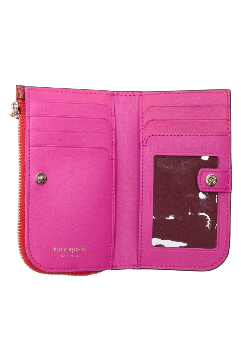 detour glitter patent leather slim bifold wallet, Alternate, color, RED MULTI