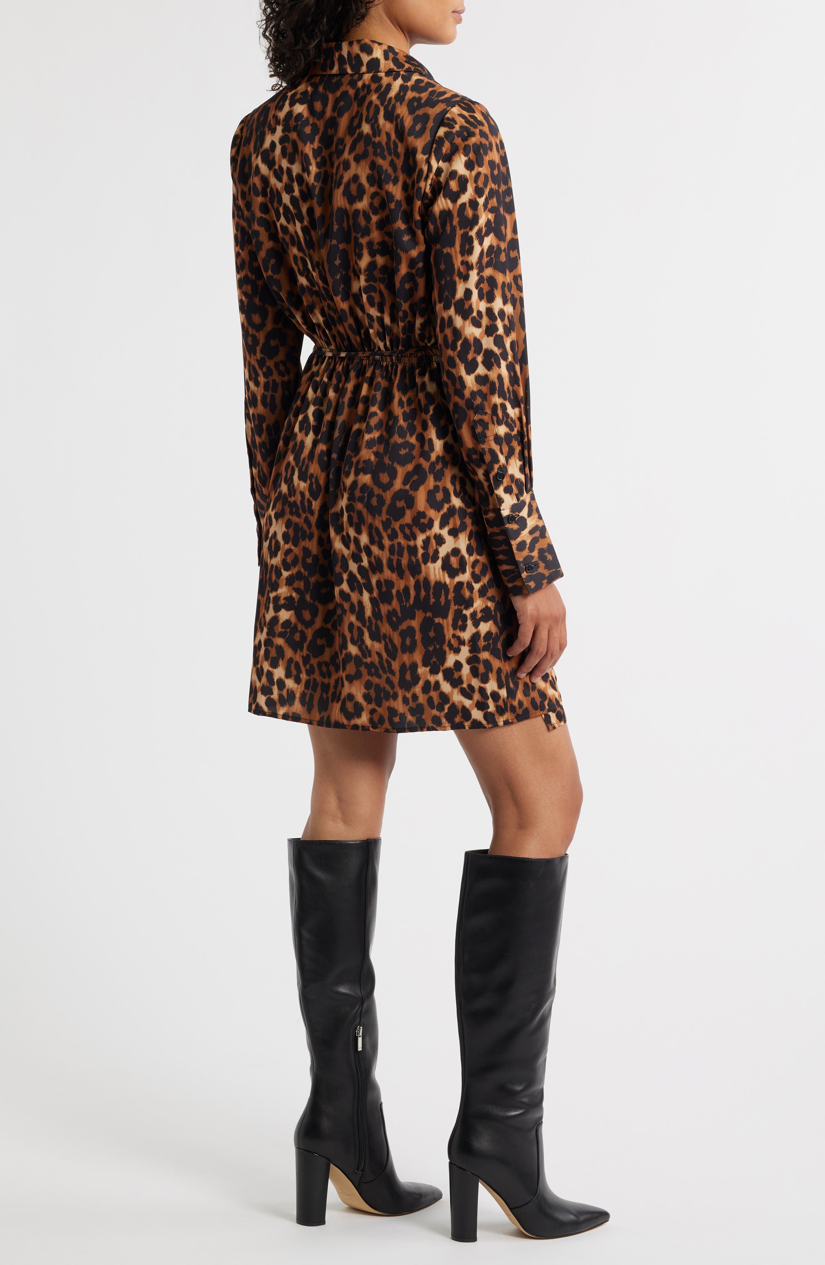 Leopard Print Long Sleeve Shirtdress - image 2