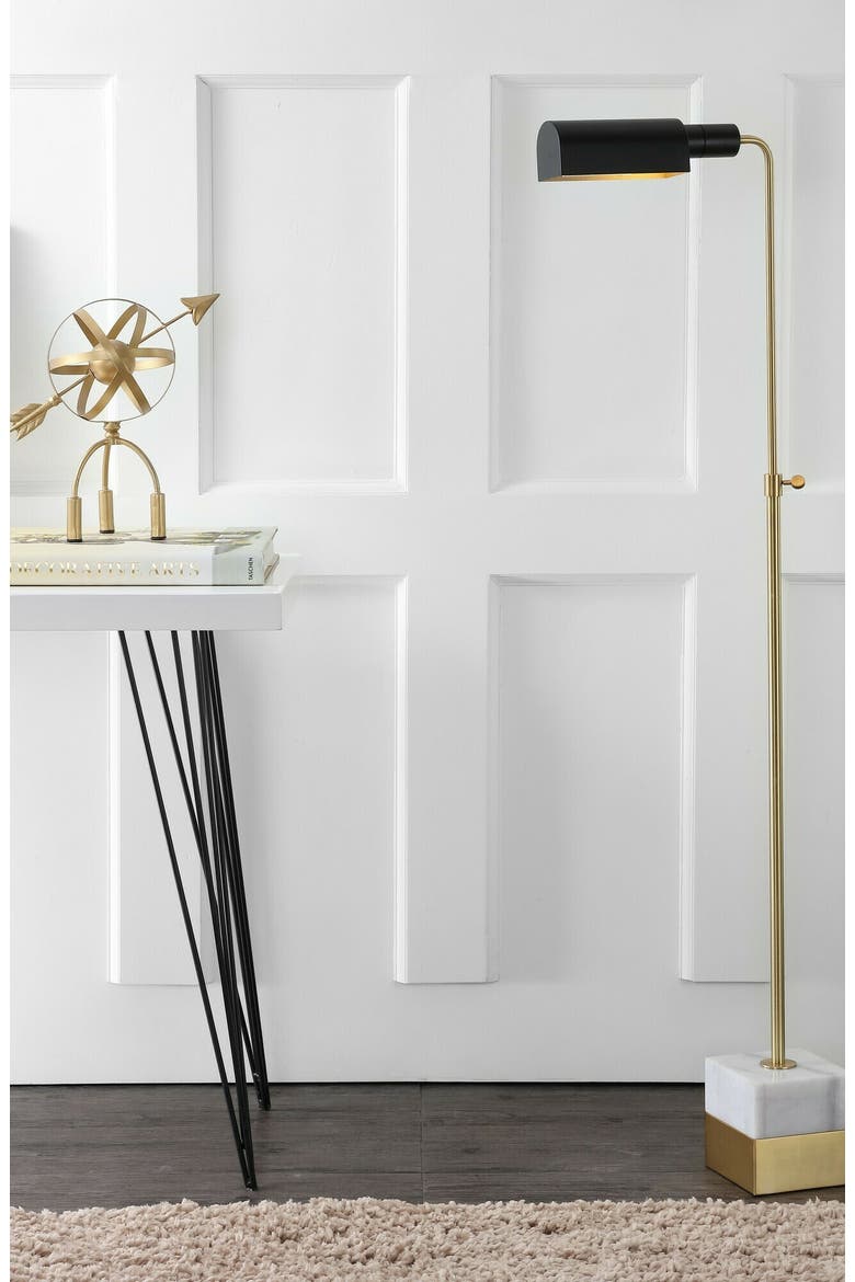Iva 56.5" Adjustable Brass Library LED Floor Lamp, Brass Gold/Carrara Marble, Alternate, color, Brass Gold