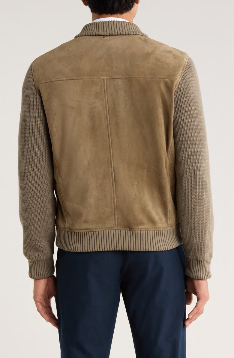 BOSS Maparo Goatskin Suede & Cotton Blend Knit Jacket, Alternate, color, Open Brown