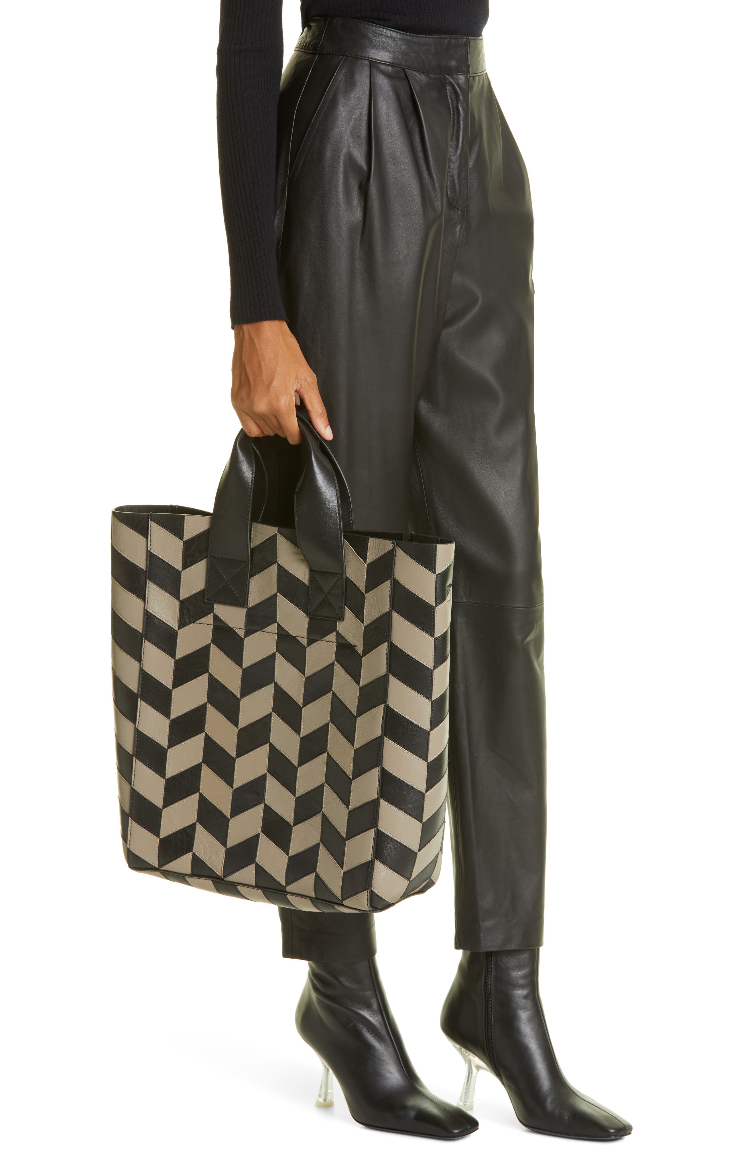 Stand Studio Amia Ziczac Leather Tote, Alternate, color, 