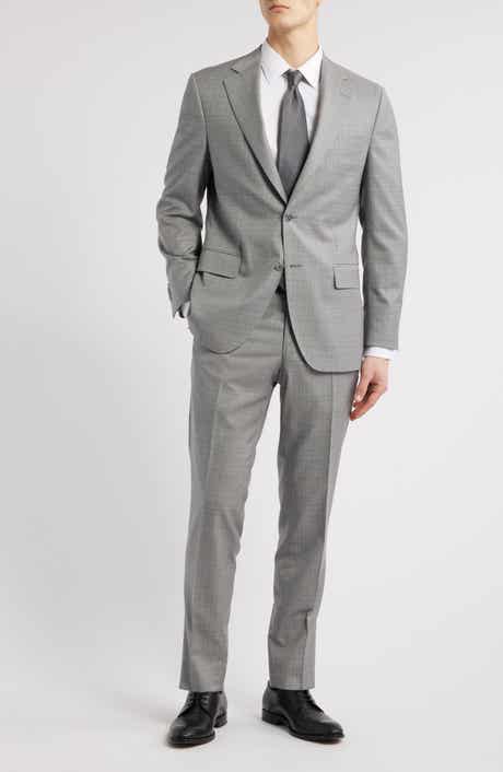 Peter Millar Hartford Classic Fit Grey Slub Check Wool Suit