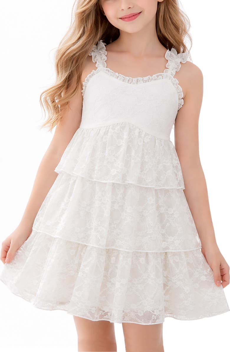 Zunie Kids' Tiered Lace Dress, Alternate, color, Ivory