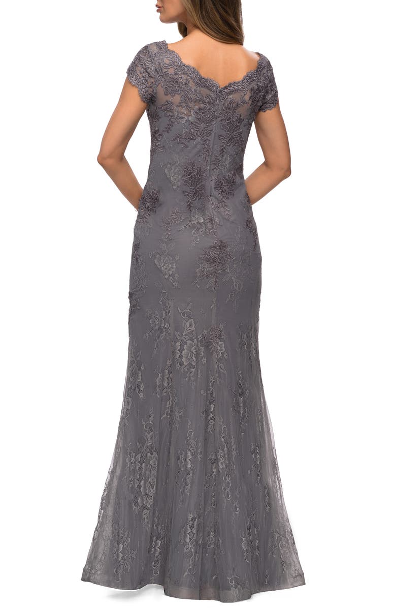 La Femme Beaded Lace A-Line Gown, Alternate, color, 