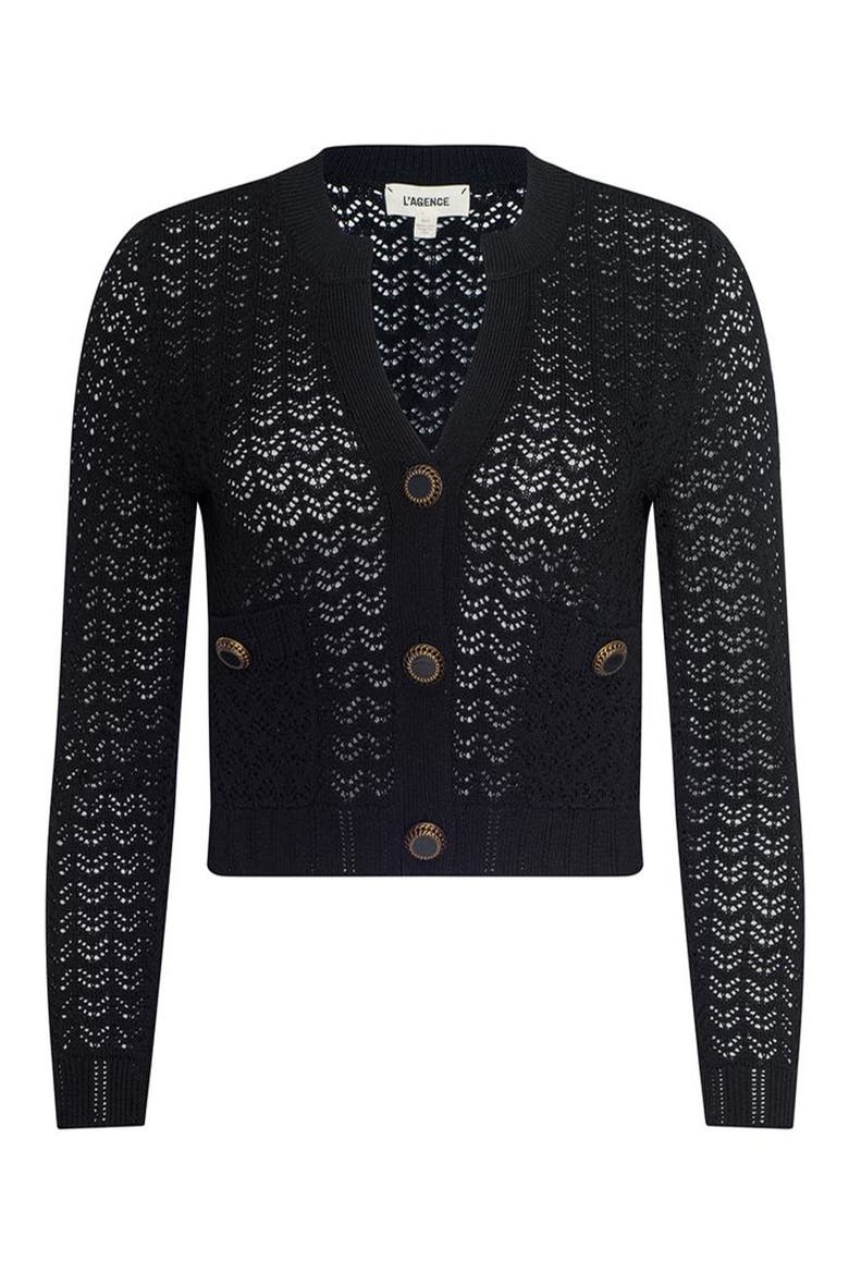 Orla Stripe Pointelle Cardigan, Alternate, color, BLACK/ GOLD