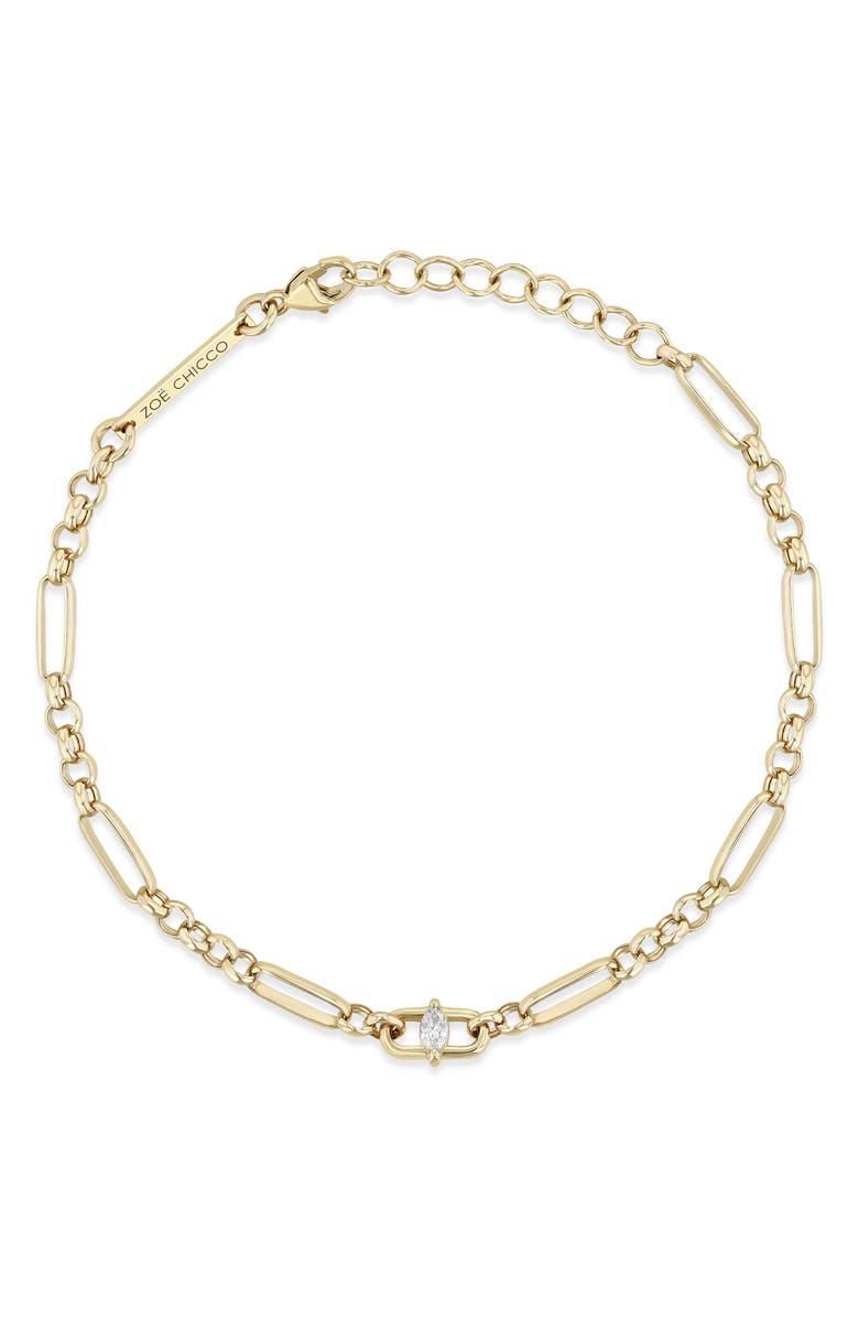 Zoë Chicco 14K Gold Medium Paper Clip Rolo Bracelet, Main, color, 14K Yellow Gold