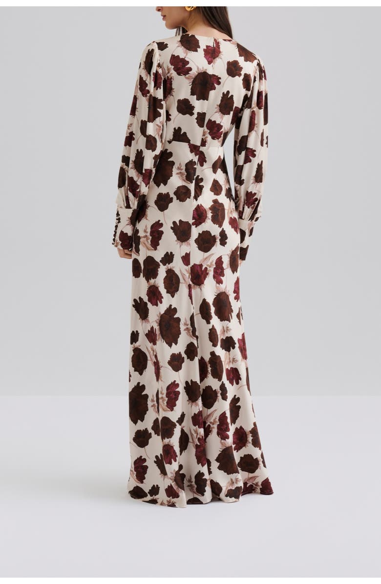 Malina Alize Long Sleeved Satin Maxi Dress, Alternate, color, Wine Peony