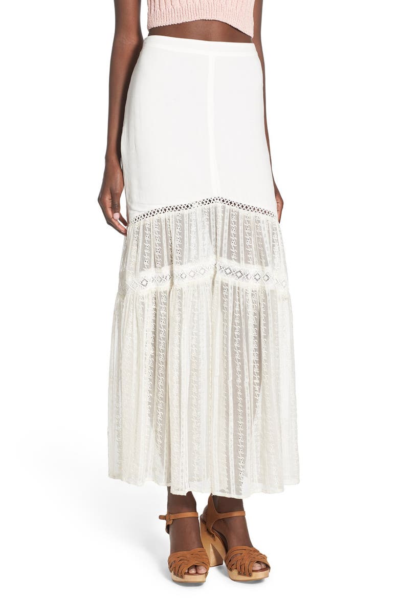 'Caves' Embroidered Lace Maxi Skirt, Main, color, OFF WHITE