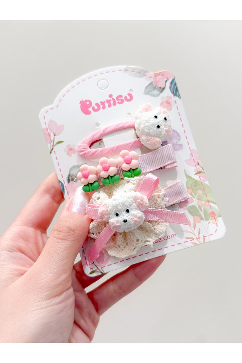 3pc Hair Clip Set - Puppy Blossom Pals, Alternate, color, Rosy Puppy Hug - Pink
