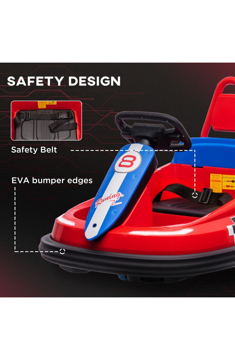 Aosom 6V Kids Bumper Car with 360° Rotation, Twin Motors, Music, Horn, LED, Safety Belt, Alternate, color, Red