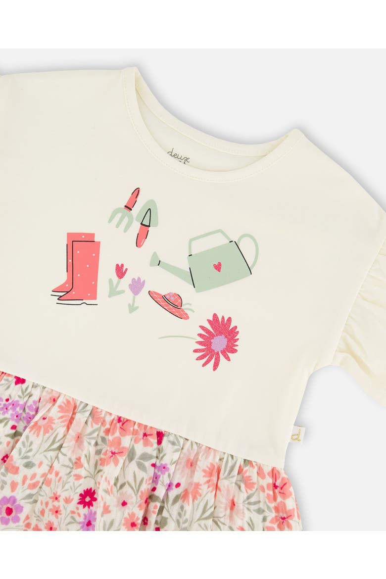 Organic Cotton Bi-Material Flutter Sleeves Flowers Tunic, Alternate, color, Beige Flowers Print