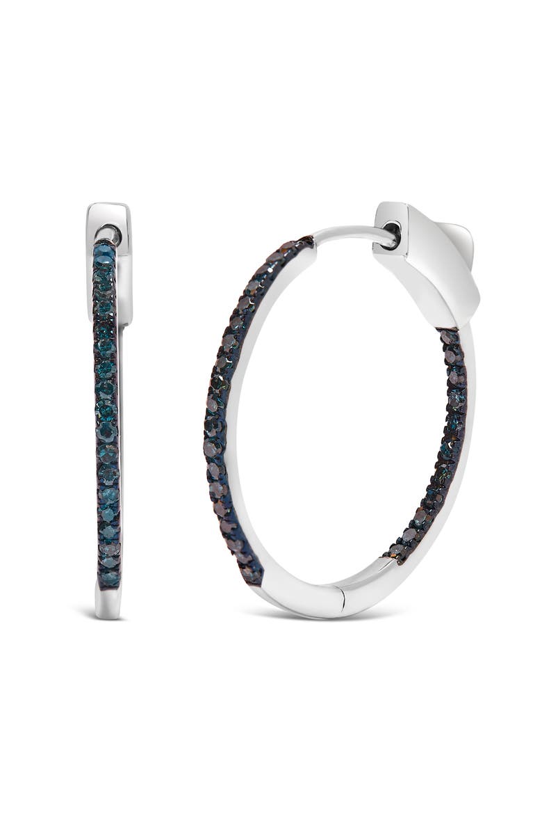 Silver 1/3 Cttw Inside Out Blue Treated Diamond 1MM Wide Hoop Earrings, Alternate, color, White