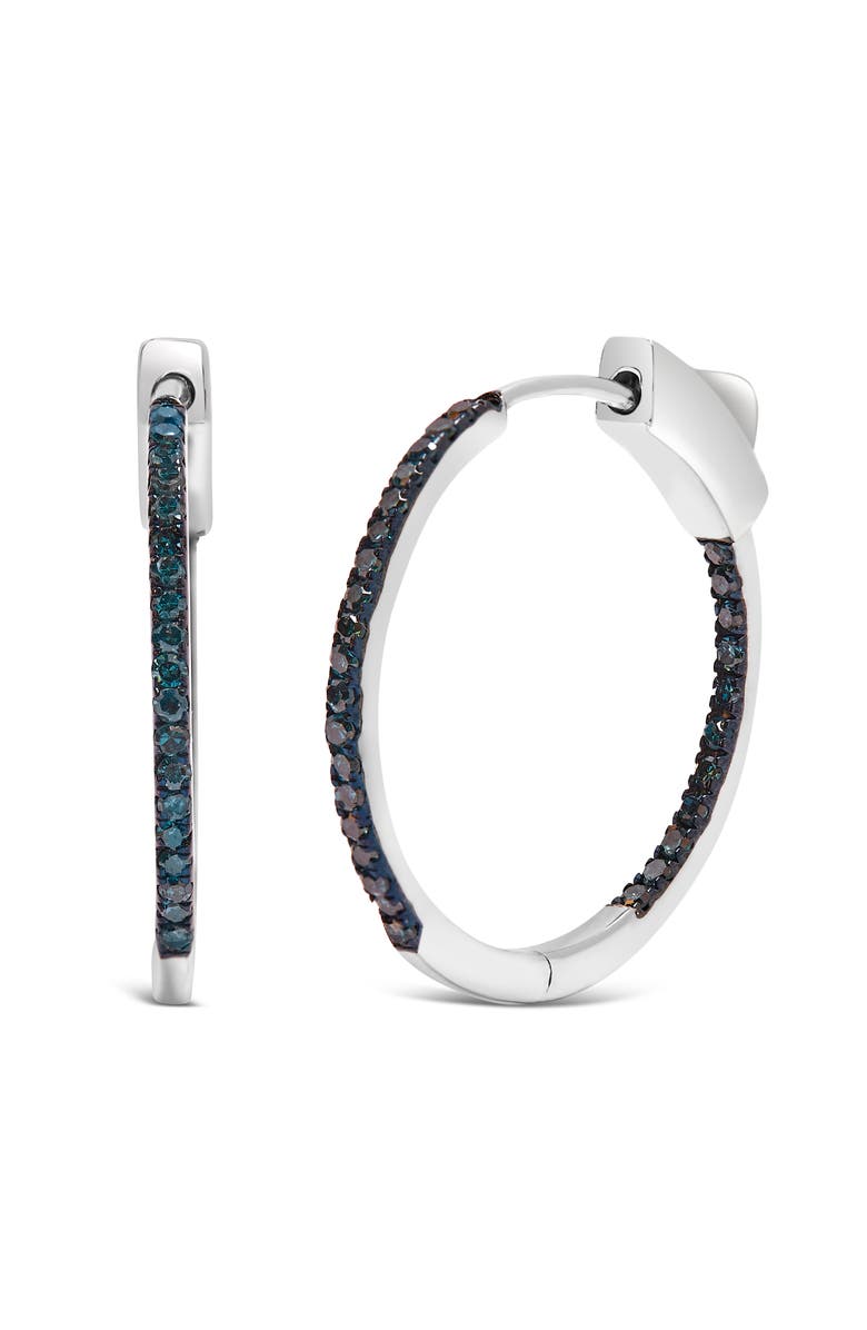 Haus of Brilliance Silver 1/3 Cttw Inside Out Blue Treated Diamond 1MM Wide Hoop Earrings, Alternate, color, White