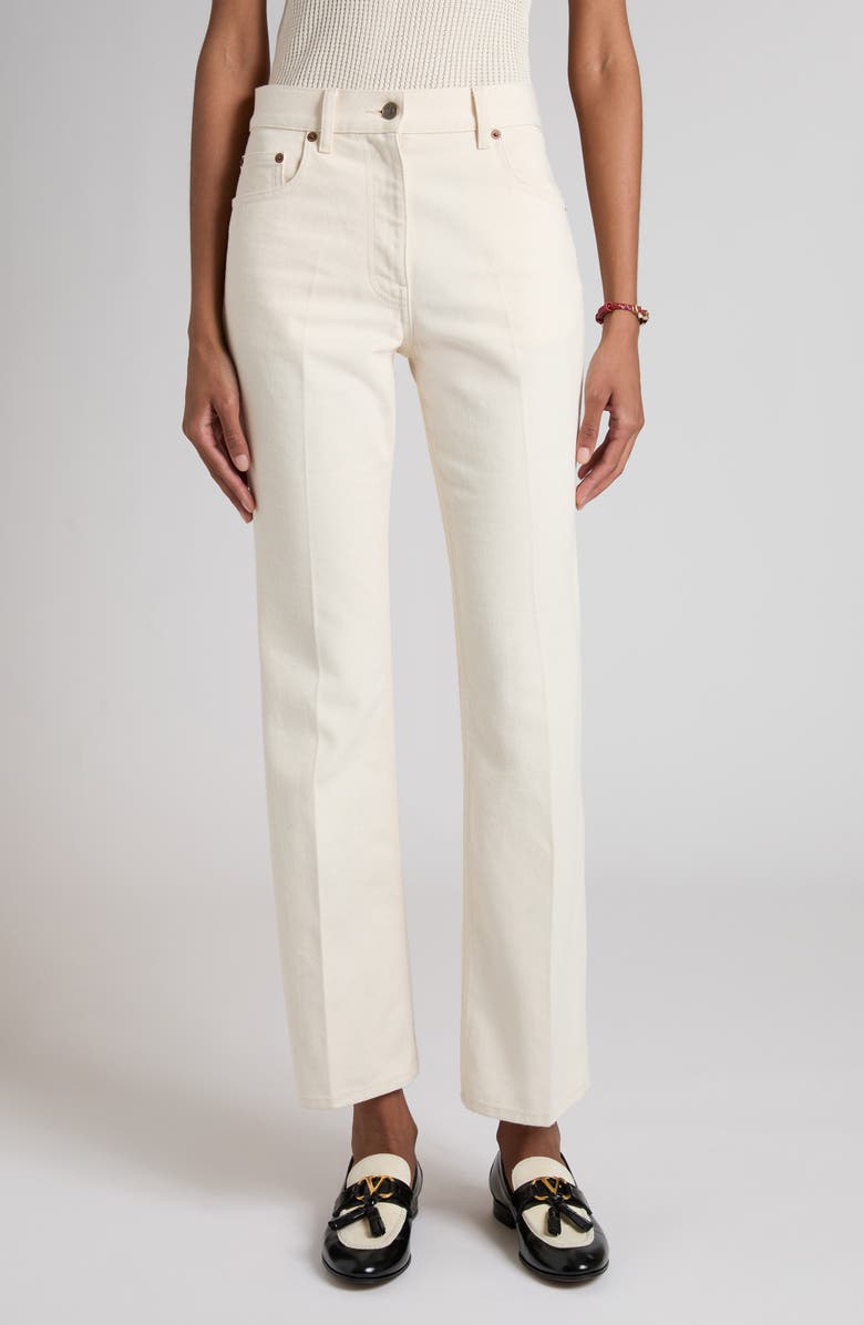 Valentino Nonstretch Denim Flare Leg Ankle Jeans, Main, color, Ivory