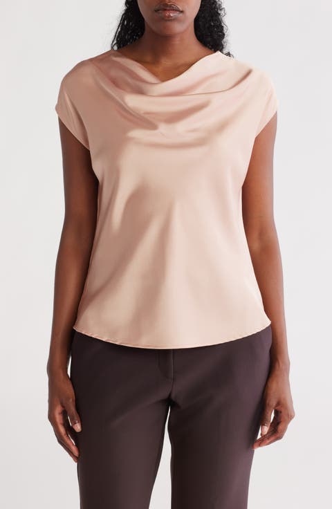 Cowl Neck Cap Sleeve Satin Top
