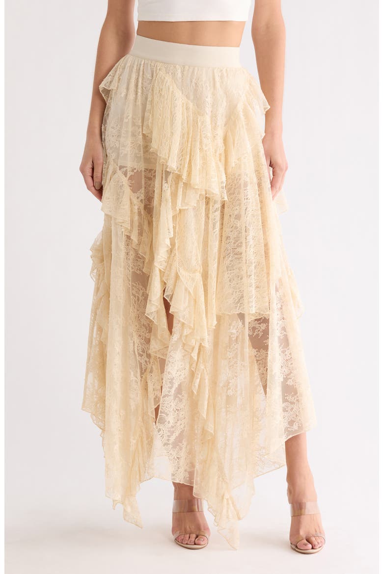 Karys Mixed Media Asymmetric Maxi Skirt, Main, color, BISCOTTI