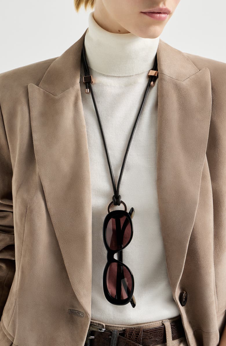 Brunello Cucinelli Glasses cord with monili, Alternate, color, Brown