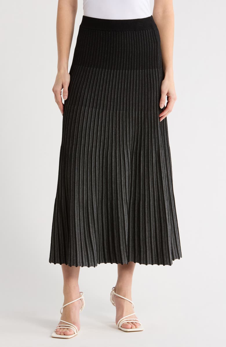 MAX STUDIO Pleated Sweater Midi Skirt, Main, color, Black/ Grey