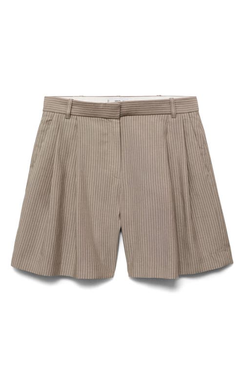 Mango Vivian Pleated Stripe Bermuda Shorts In Brown