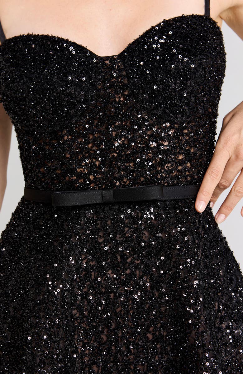 NADINE MERABI Marilyn Rhinestone Cocktail Dress, Alternate, color, Black