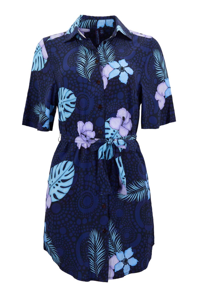Tropical Fantasy Womens Wrap Shirt Dress, Alternate, color, TROPICAL FANTASY NAVY
