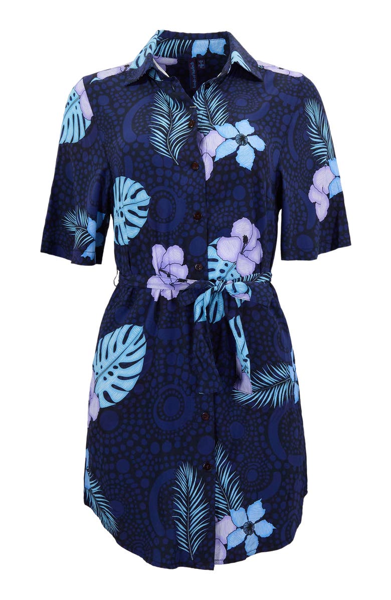 Lords of Harlech Tropical Fantasy Womens Wrap Shirt Dress, Alternate, color, Tropical Fantasy Navy