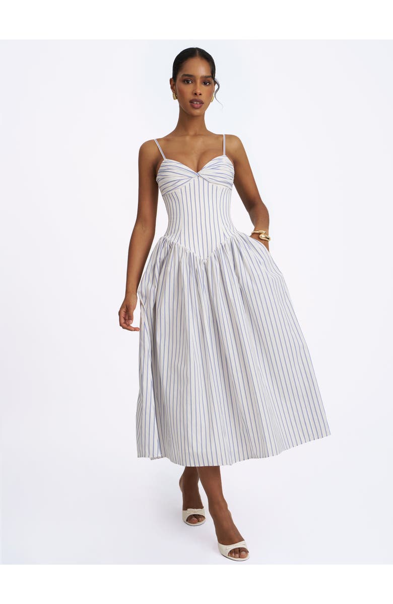 Miss Circle Olea Striped Cotton Poplin Ruched Midi Dress, Alternate, color, Sky Blue