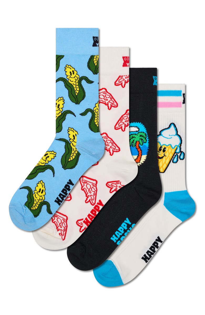 Happy Socks Corny Summer Assorted 4-Pack Crew Socks Socks Gift Box, Main, color, Light Purple