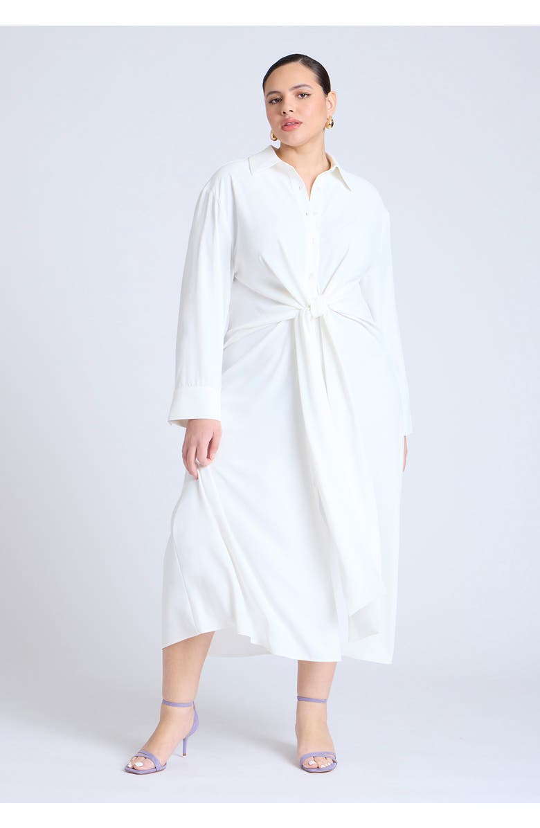 ELOQUII Tie Front Oversized Shirt Dress, Alternate, color, Jet Stream