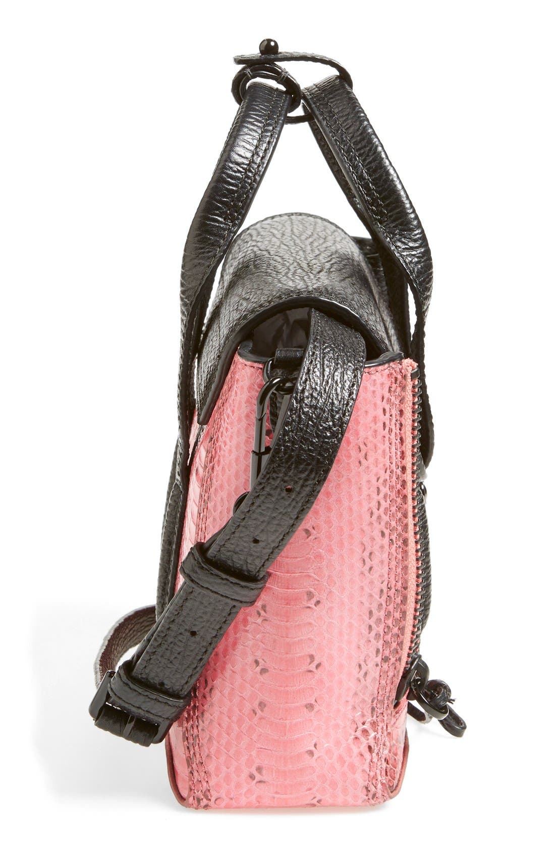 'Pashli Mini' Leather & Genuine Snakeskin Satchel, Alternate, color, HOT PINK/ BLACK