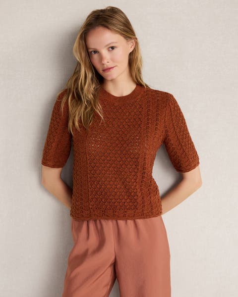 Organic Cotton Linen Pointelle Short Sleeve Sweater