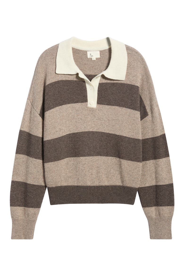 Raelyn Stripe Long Sleeve Polo, Main, color, MOCHA