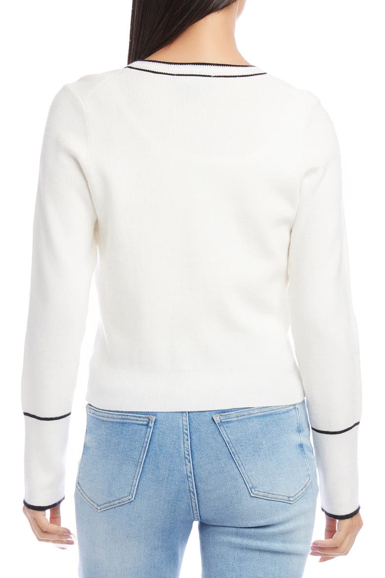 Contrast Trim Cardigan, Alternate, color, WHITE/ BLACK