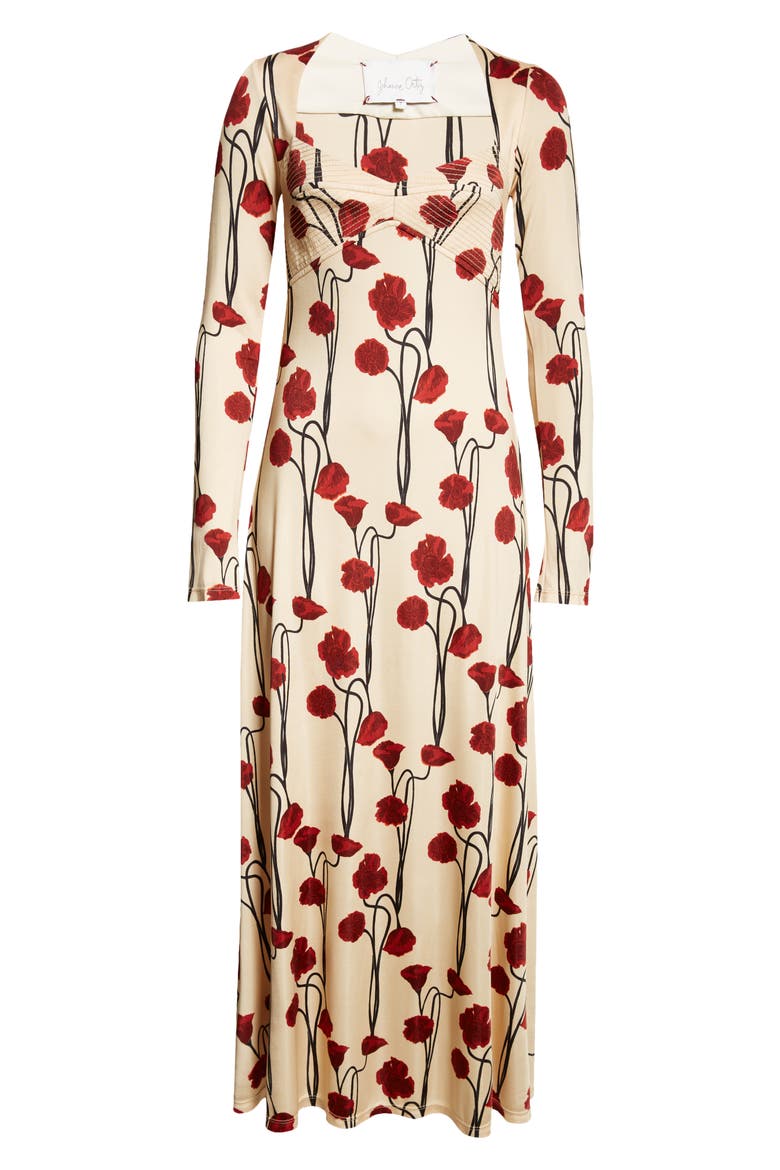 Scarlet Letter Long Sleeve Midi Dress, Alternate, color, PAPAVER SOMNIFERUM/ ECRU