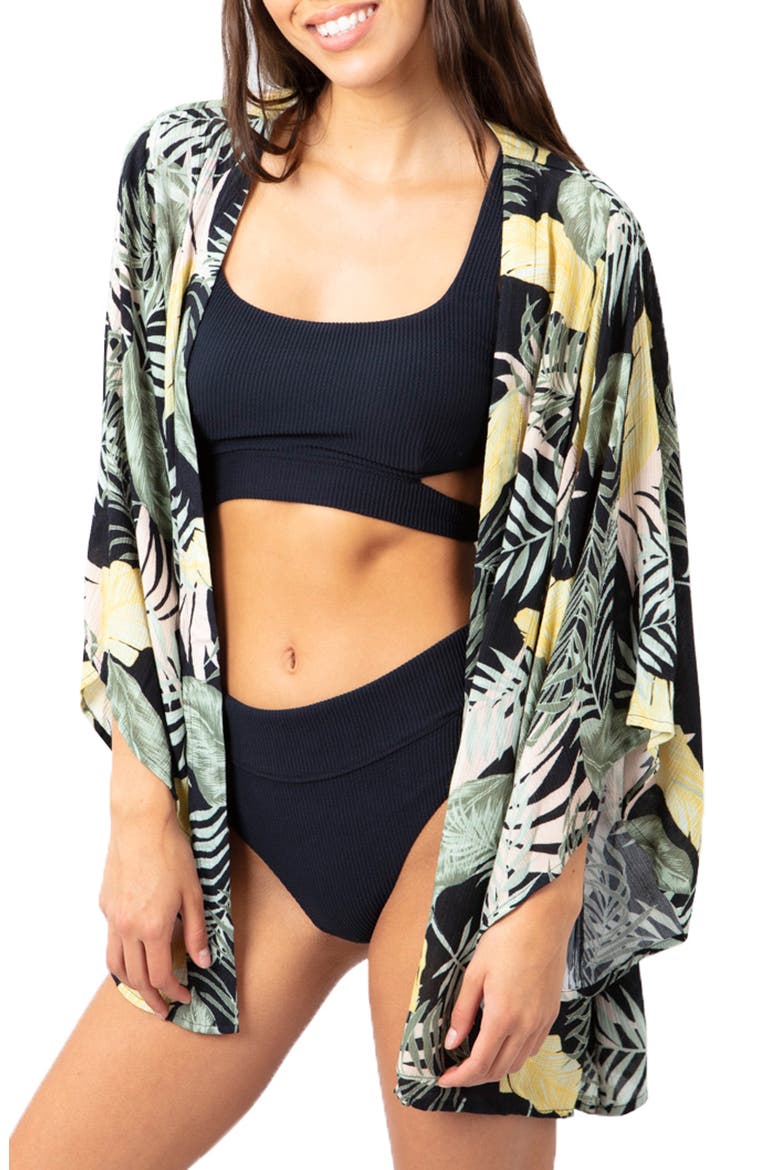 Coastal Palms Cover-Up Wrap, Main, color, BLACK
