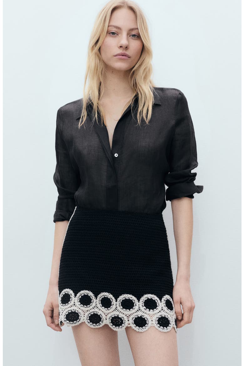 Ton Crochet Miniskirt, Alternate, color, BLACK