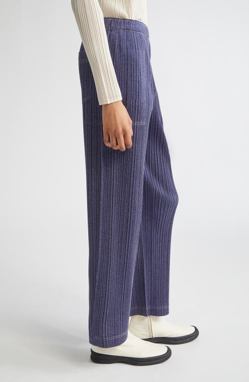 Issey Miyake Pleats Please  Trompe L'oeil Pleated Straight Leg Pants In Blue
