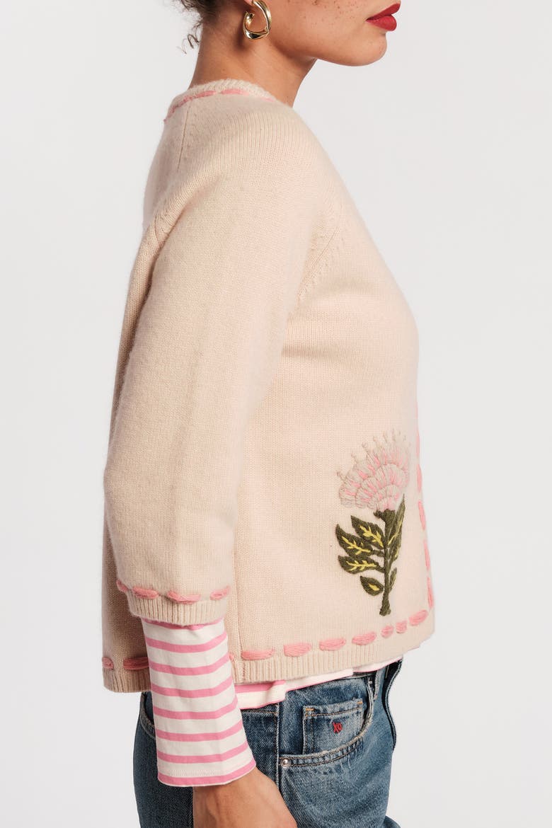 Border Flower Cardigan Heirloom Floral, Alternate, color, Oyster/Multi
