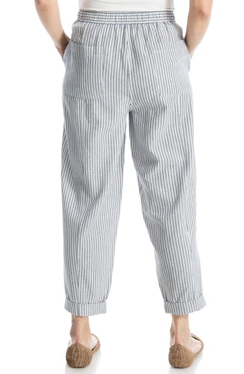 Max Studio Stripe Cuffed Crop Barrel Leg Pants In Blue
