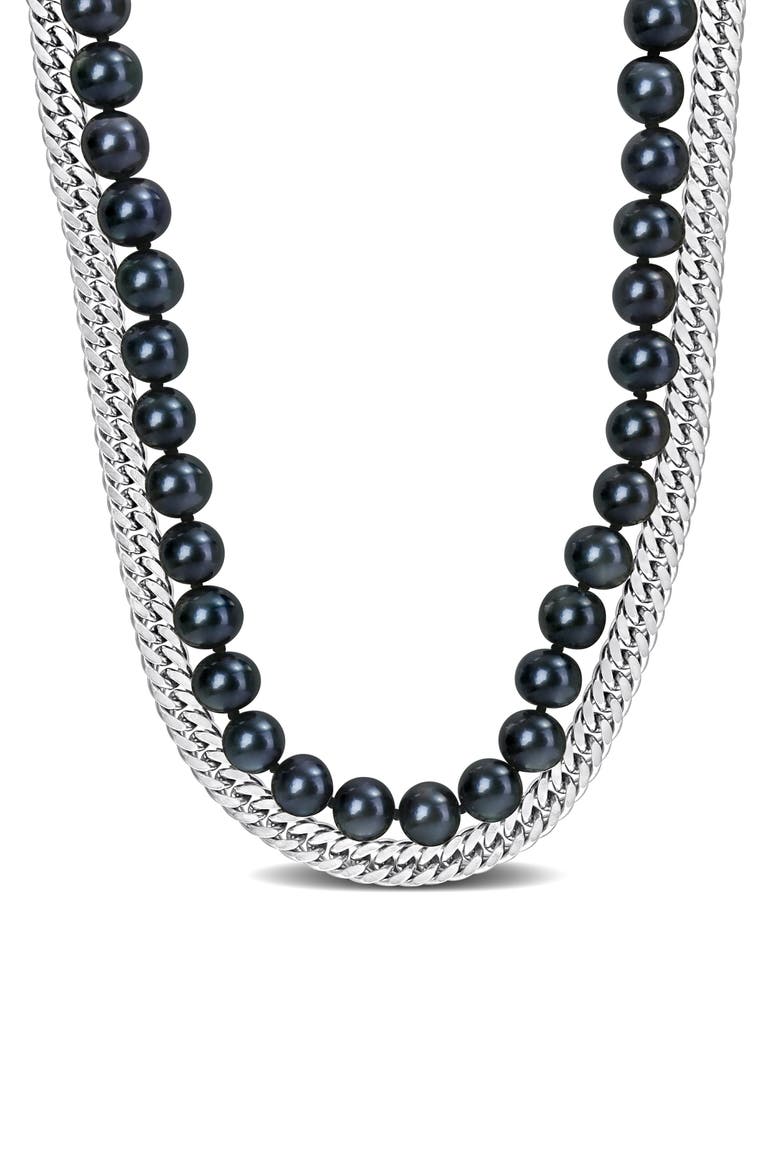 7.5-8mm Cultured Freshwater Pearl & Sterling Silver Curb Chain Necklace, Main, color, SILVER MULTICOLOR