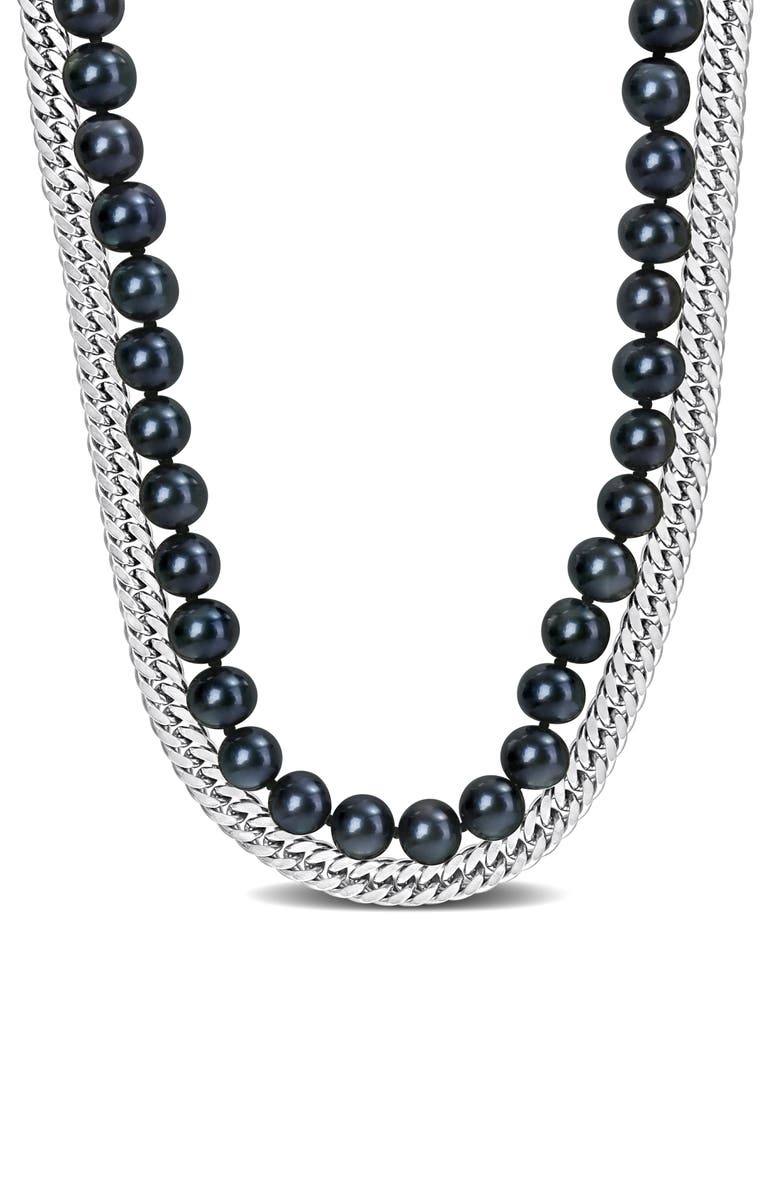 DELMAR 7.5-8mm Cultured Freshwater Pearl & Sterling Silver Curb Chain Necklace, Main, color, Silver Multicolor