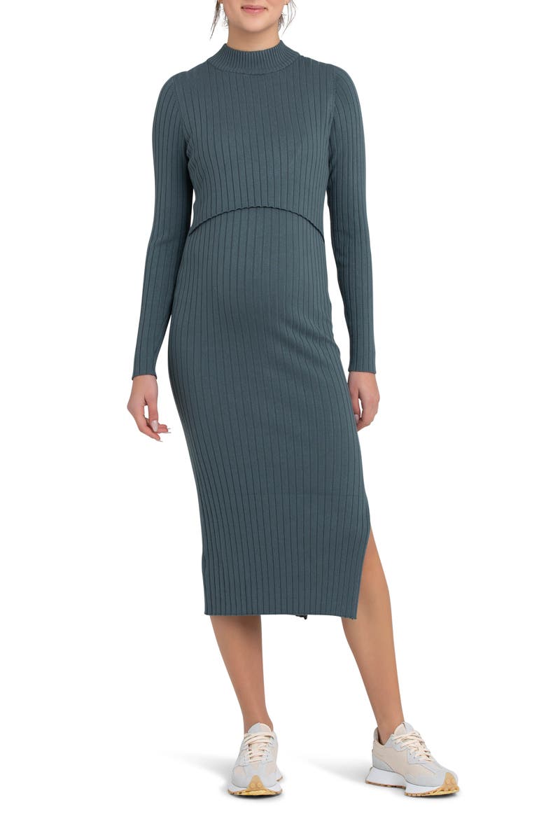Nella Long Sleeve Rib Maternity Dress, Main, color, TEAL
