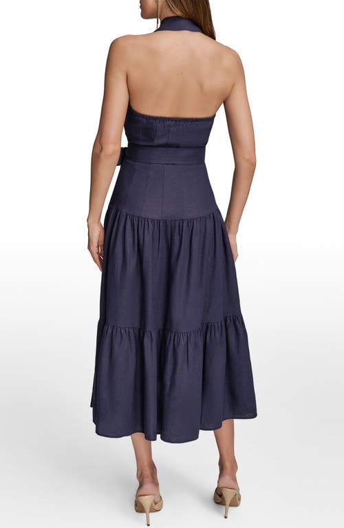 Donna Karan Linen Blend Halter A Line Dress