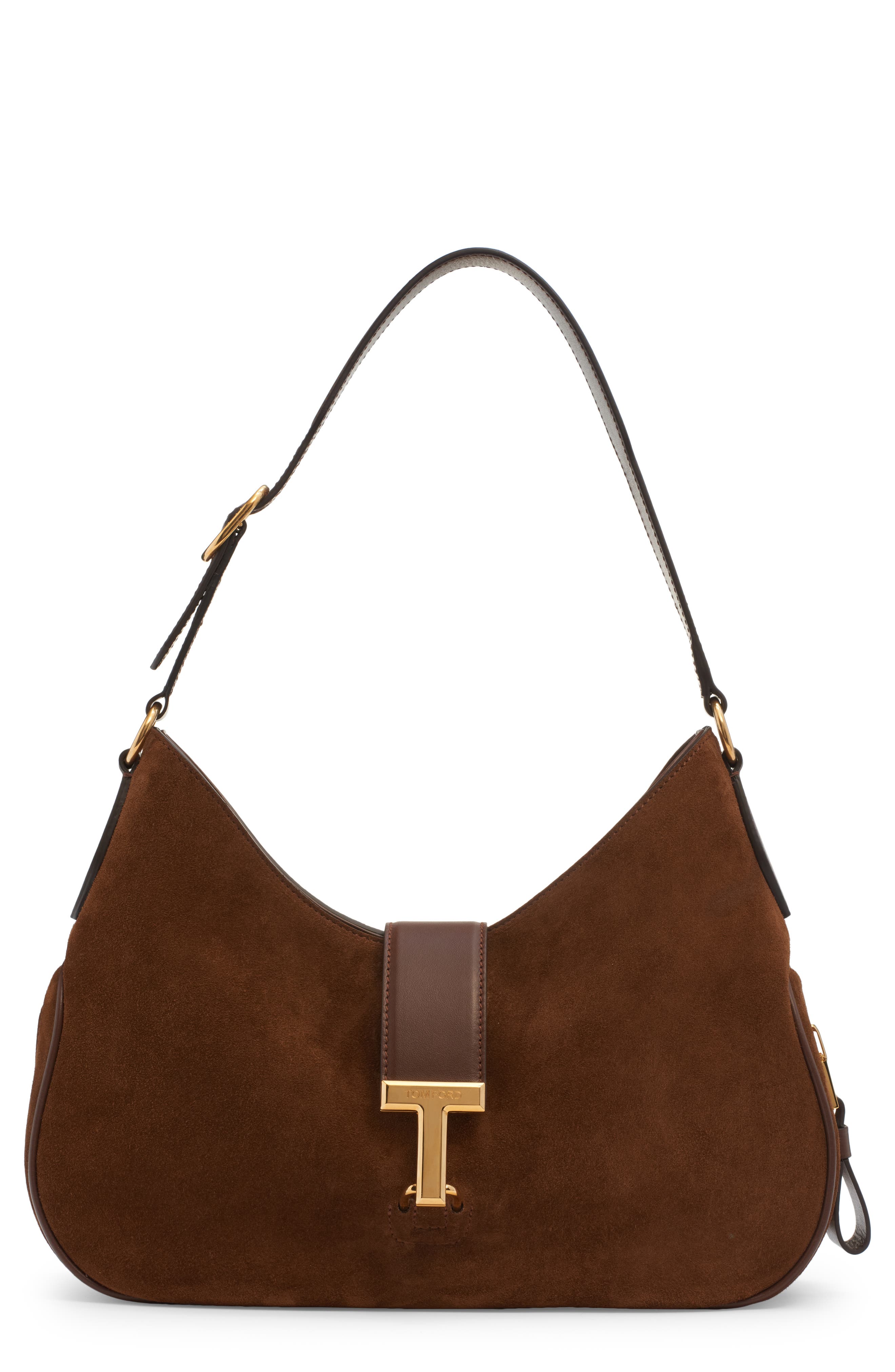 TOM FORD Monarch Medium Suede Hobo Bag, Main, color, 