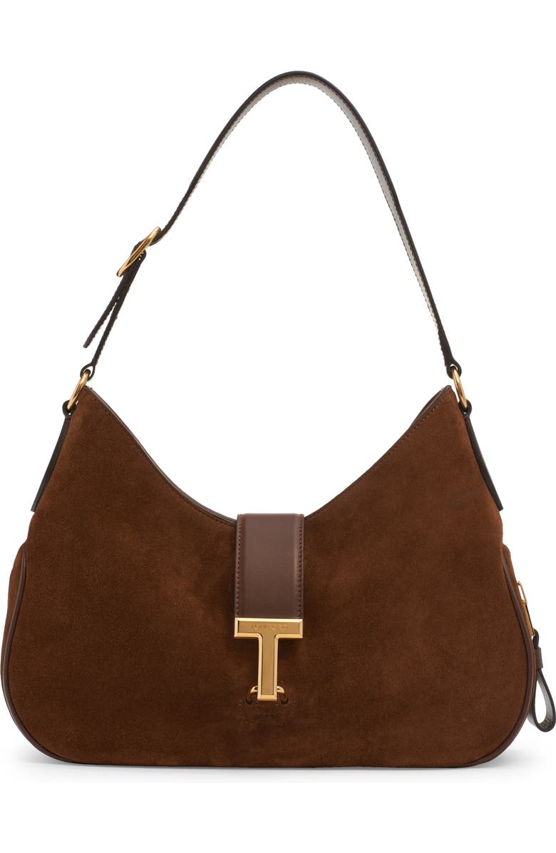 TOM FORD Monarch Medium Suede Hobo Bag, Main, color,