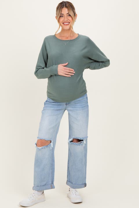 Open Knee Cuffed Boyfriend Fit Maternity Jeans