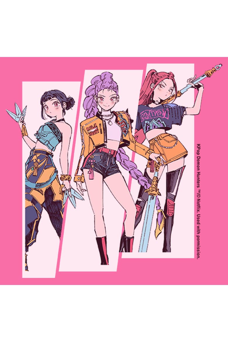 Girl's KPop Demon Hunters Huntrix Superstars Manhwa Style  Graphic T-Shirt, Alternate, color, Light Pink